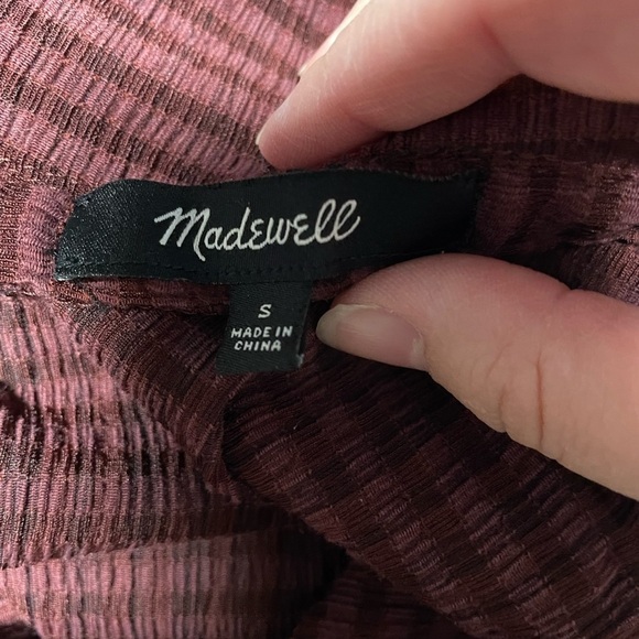 Madewell Seersucker Crop Shirt burgundy stripe size small - Picture 4 of 4